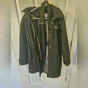 Michael Kors Hooded Belted Quilted Coat - Green - Size L